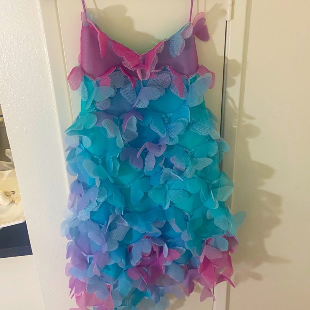 Paskal Butterfly Appliqué Mesh Assymmetrical Dress